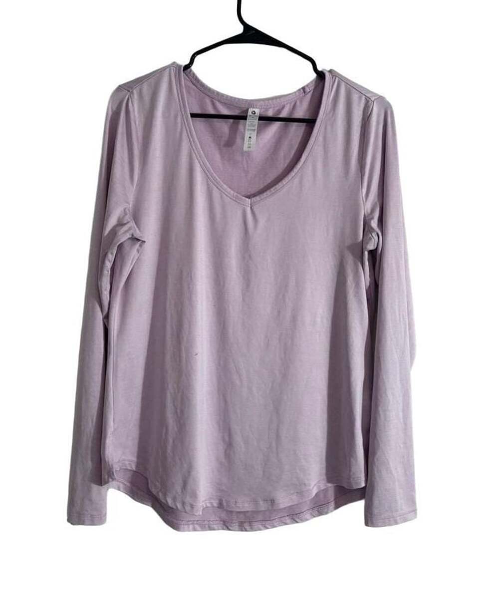 90 Degree By Reflex Women's Long Sleeve V-Neck Athletic Shirt Purple Size M